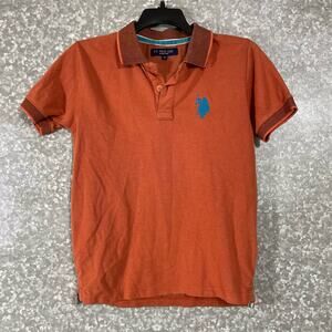 US Polo Assn Orange Embroidered Logo Polo Shirt - Kid's Medium - Short Sleeves